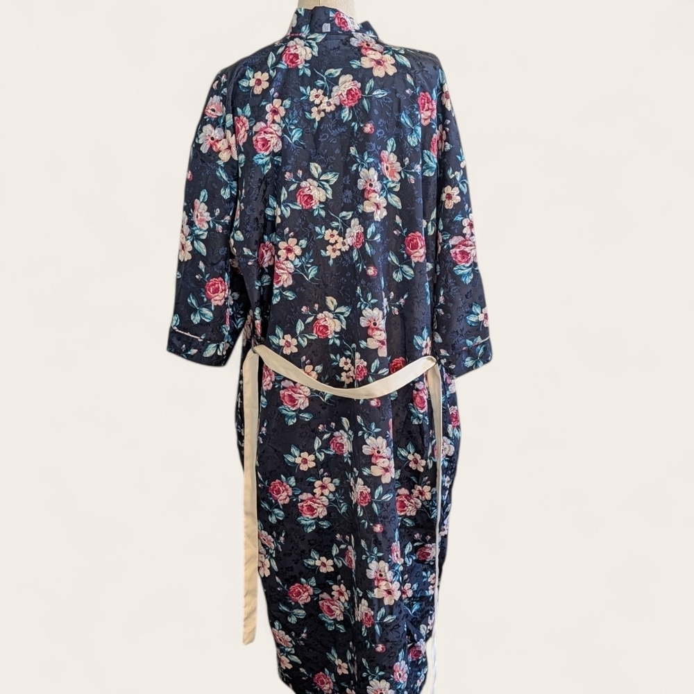 Vintage Erika Taylor Floral Satin Kimono Robe Duster Cottagecore Lounge Boho M - Picture 4 of 11